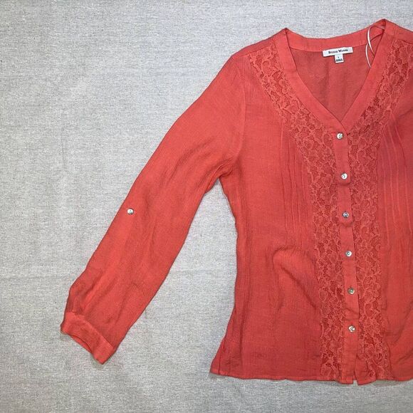 Studio Works | Coral Button Front Top with Lace | Large - Picture 3 of 10